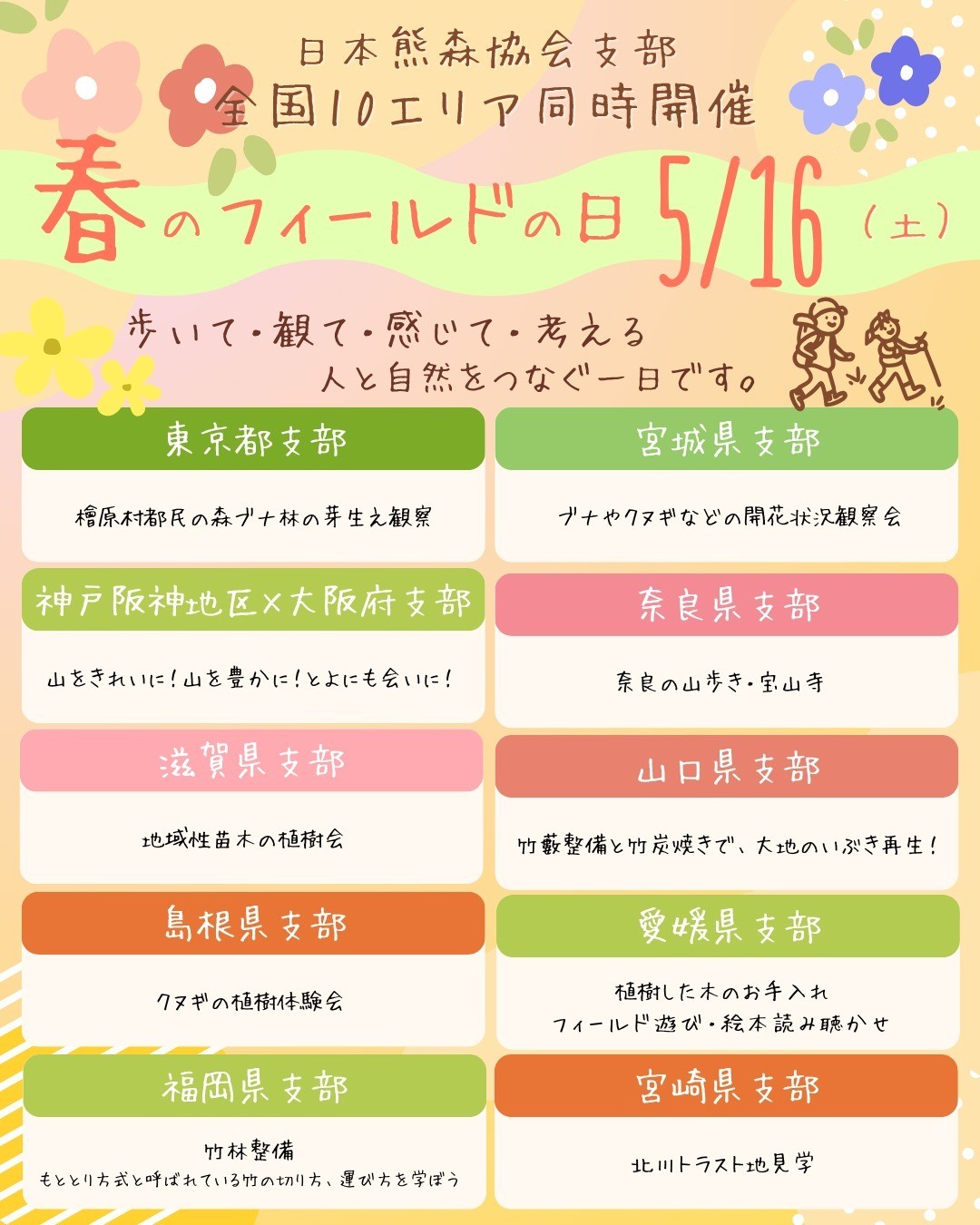５月16日は春のフィールドの日🌸全国10支部が工夫を凝らした野外活動を一斉開催します！